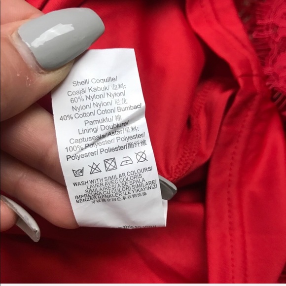 Missguided • Red Lace Off the Shoulder Shift Dress - Picture 6 of 8